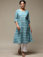 Thumbnail for Biba Ikat Printed Roll-Up Sleeves A-Line Cotton Kurta - Distacart