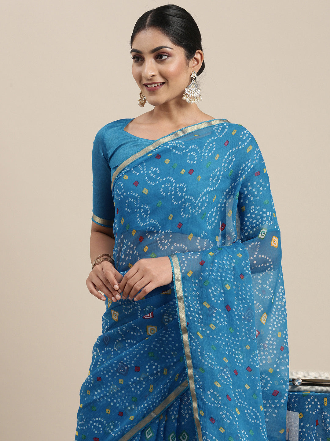 Kalini Blue Bandhani Pure Chiffon Saree - Distacart