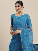 Thumbnail for Kalini Blue Bandhani Pure Chiffon Saree - Distacart