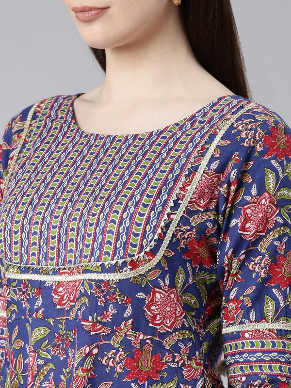 Kalini Floral Printed Gotta Patti Pure Cotton Kurta with Trousers & Dupatta - Distacart