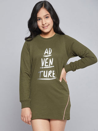Lyush Olive Terry ADVENTURE Sweat Dress For Girls - Distacart
