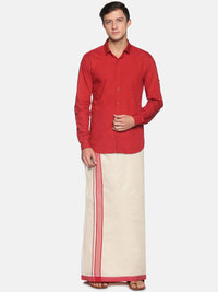 Thumbnail for Sethukrishna Off White Traditional Kerala Double Mundu For Men - Distacart