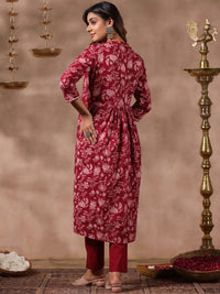 Thumbnail for Anubhutee Floral Printed Mandarin Collar Pure Cotton A-Line Kurta And Trousers - Distacart