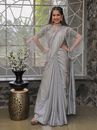 Tikhi Imli Embellished Border Sequinned Saree With Cape - Distacart