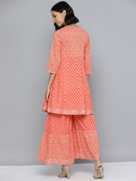 Thumbnail for HERE&NOW Ethnic Motifs Print High Slit Cotton Kurta with Sharara - Distacart