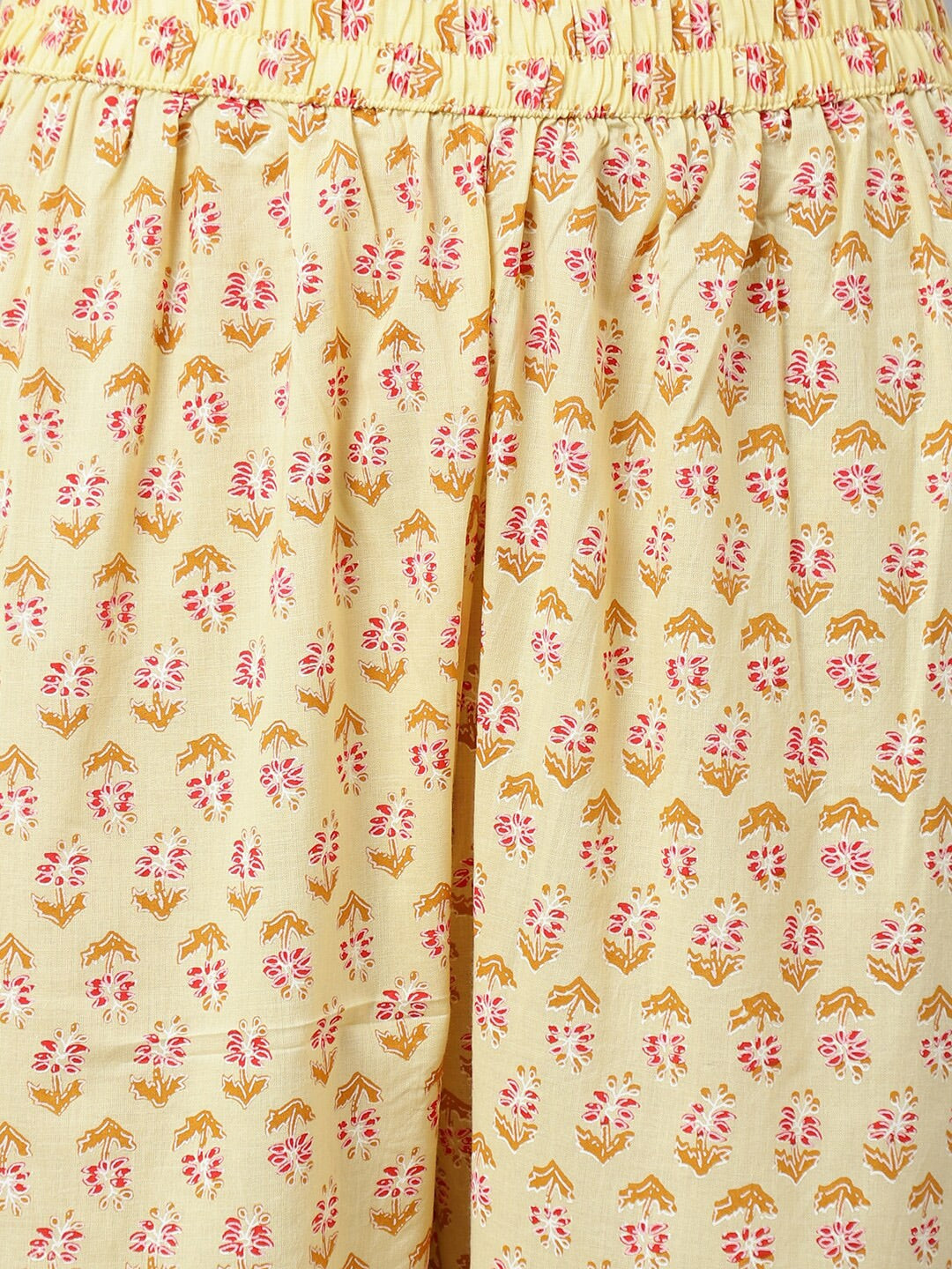 Khushal K Floral Printed A-Line Gotta Patti Pure Cotton Kurta with Palazzos & Dupatta - Distacart