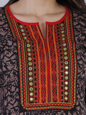 Kalini Women Brown Geometric Printed Flared Sleeves Thread Work Kurta - Distacart