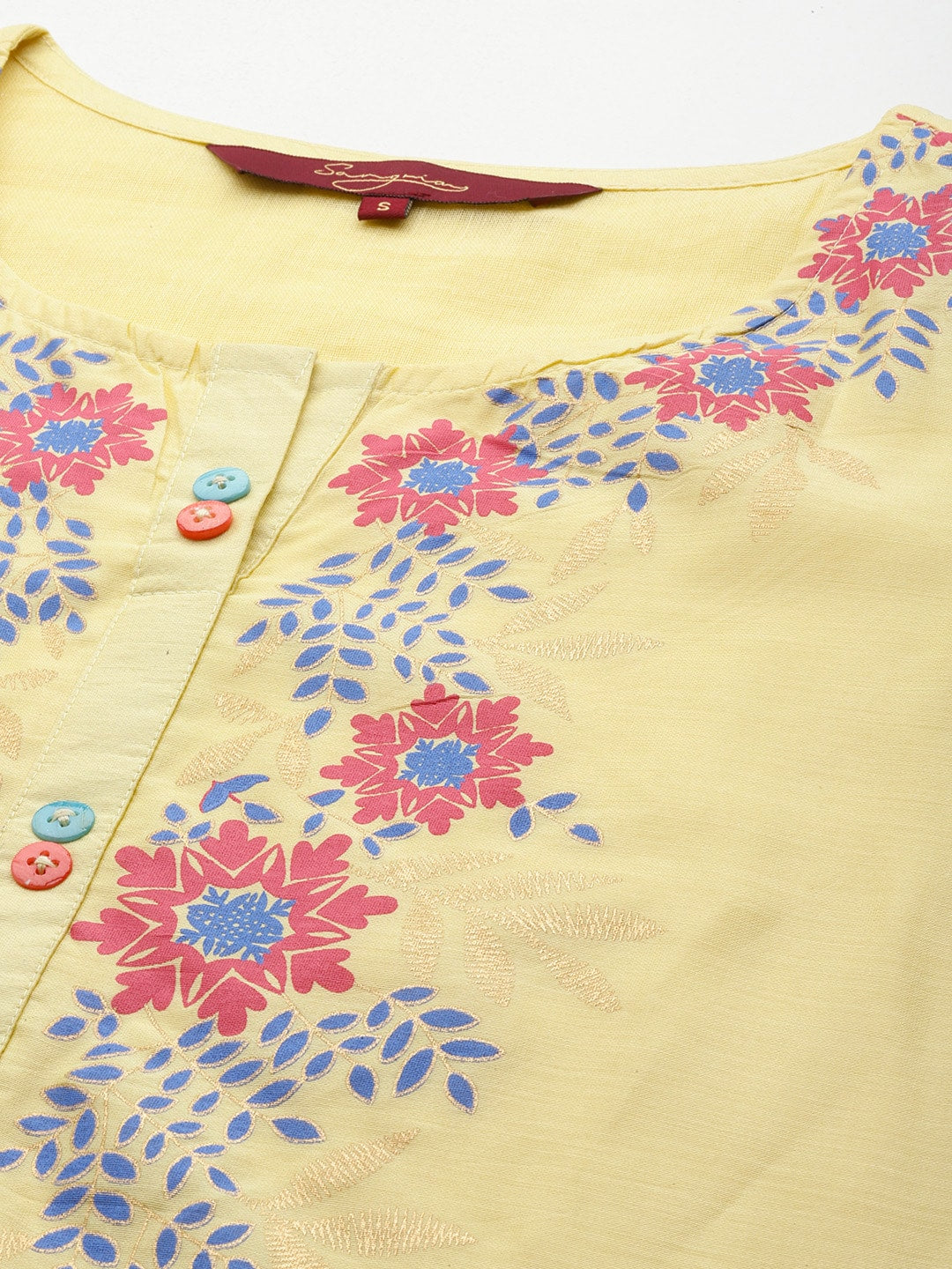 Sangria Women Floral Printed Regular Chanderi Cotton Kurta with Palazzos & With Dupatta - Distacart