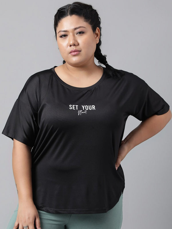 Buy MKH Typography Printed Plus Size Drop Shoulder Sleeves Relaxed