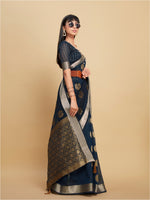 Thumbnail for Sangria Navy Blue Ethnic Motifs Woven Design Zari Saree - Distacart