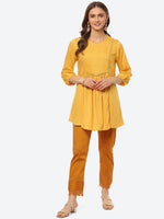 Thumbnail for Biba Women Yellow Pleated And Panelled Puff Sleeves Kurti - Distacart