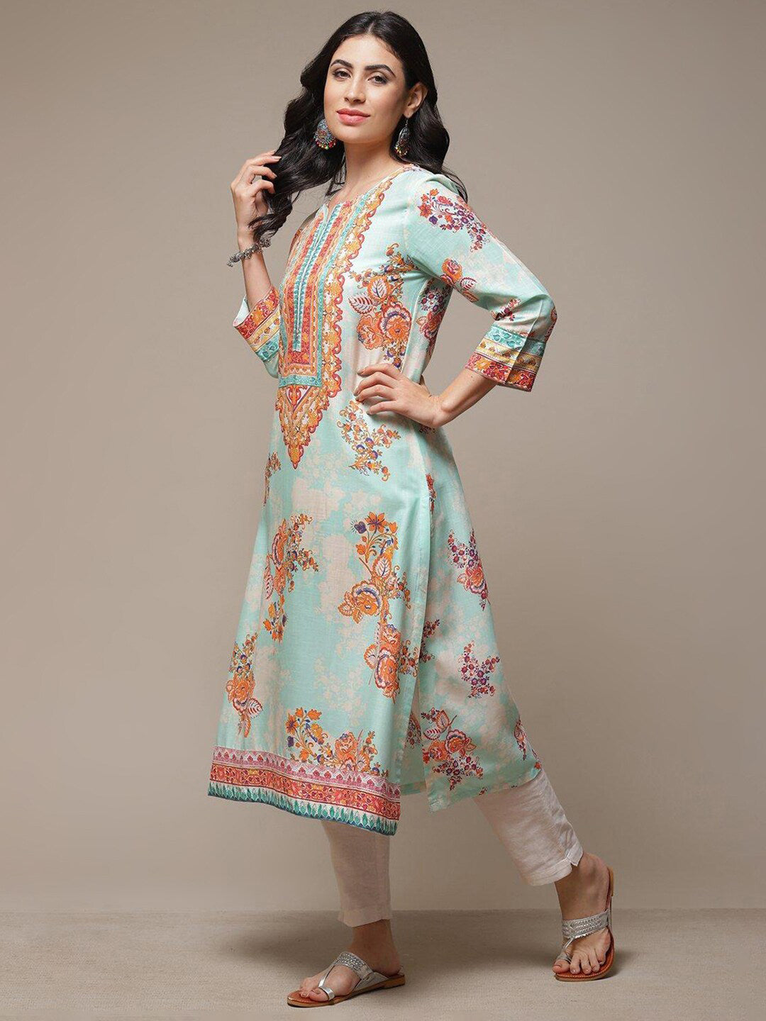 Biba Ethnic Motifs Printed A-Line Kurta - Distacart