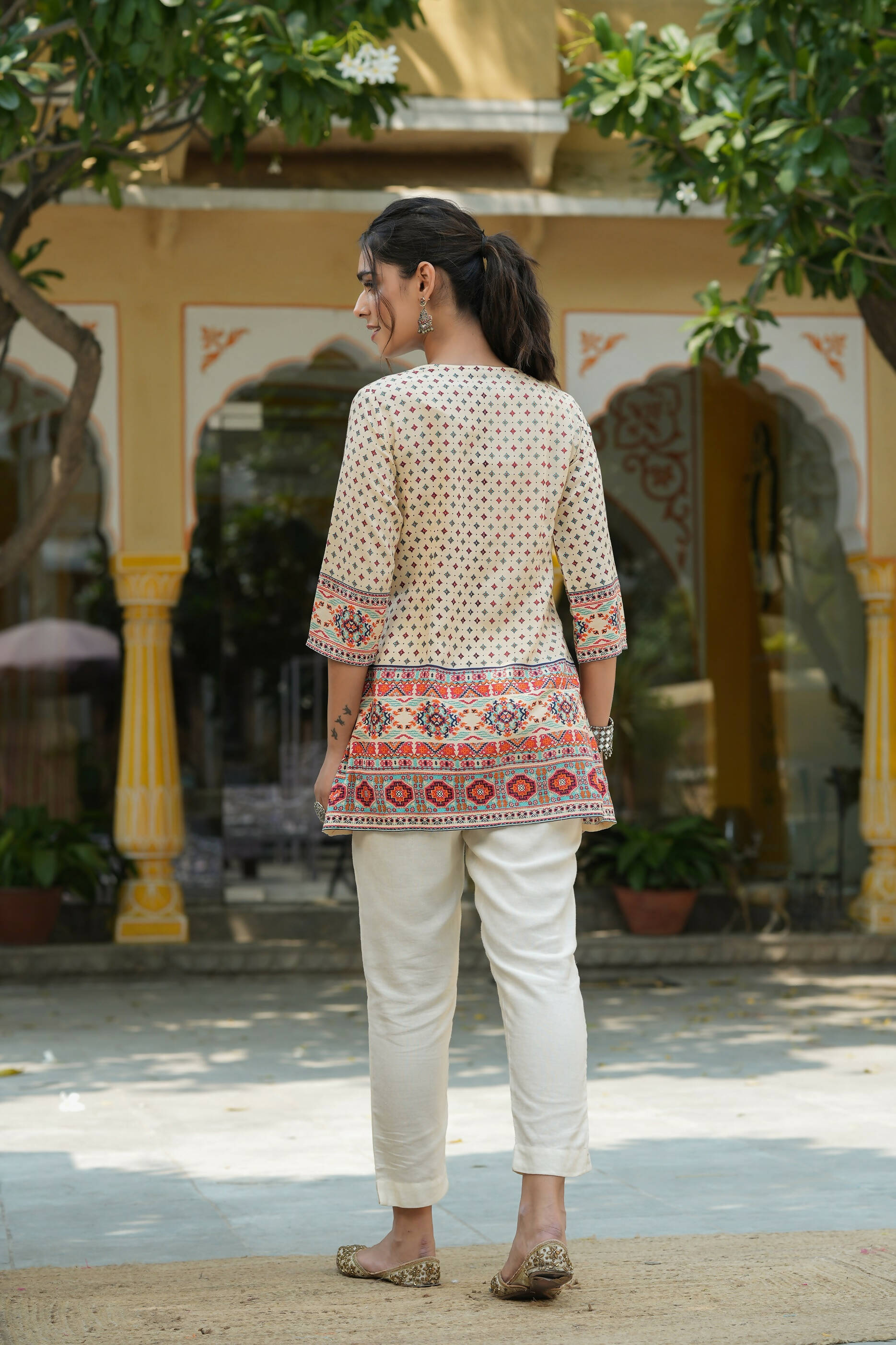 Juniper Women's Beige Rayon Printed Embroidered Tunic - Distacart