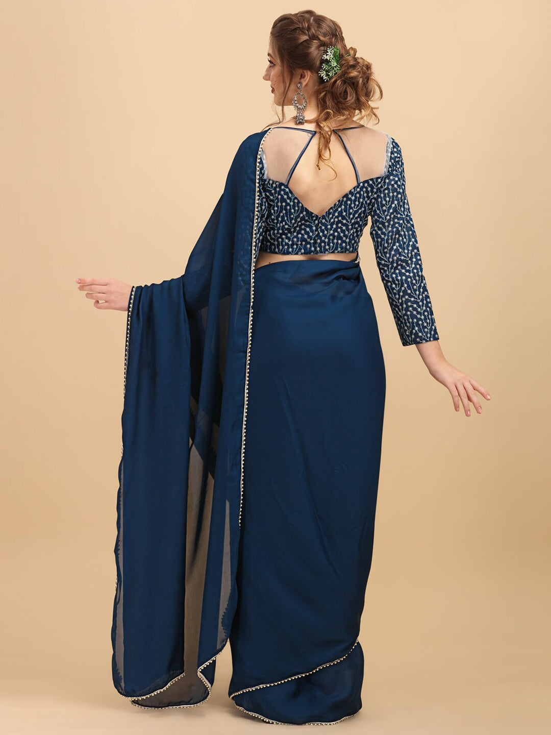 Sangria Satin Saree With Beads & Stones Embellished Border - Distacart