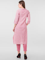 Thumbnail for Kalini Women Pink Striped Pleated Kurta with Trousers - Distacart