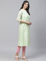Thumbnail for Biba Women Sea Green & White Embroidered A-Line Kurta - Distacart