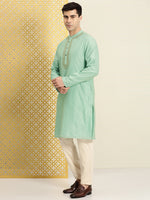 Thumbnail for House of Pataudi Floral Printed Sequined Yoke Design Jashn Kurta - Distacart