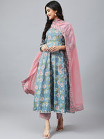 Thumbnail for Khushal K Women Floral Printed Gotta Patti Pure Cotton Kurta with Palazzos & Dupatta - Distacart