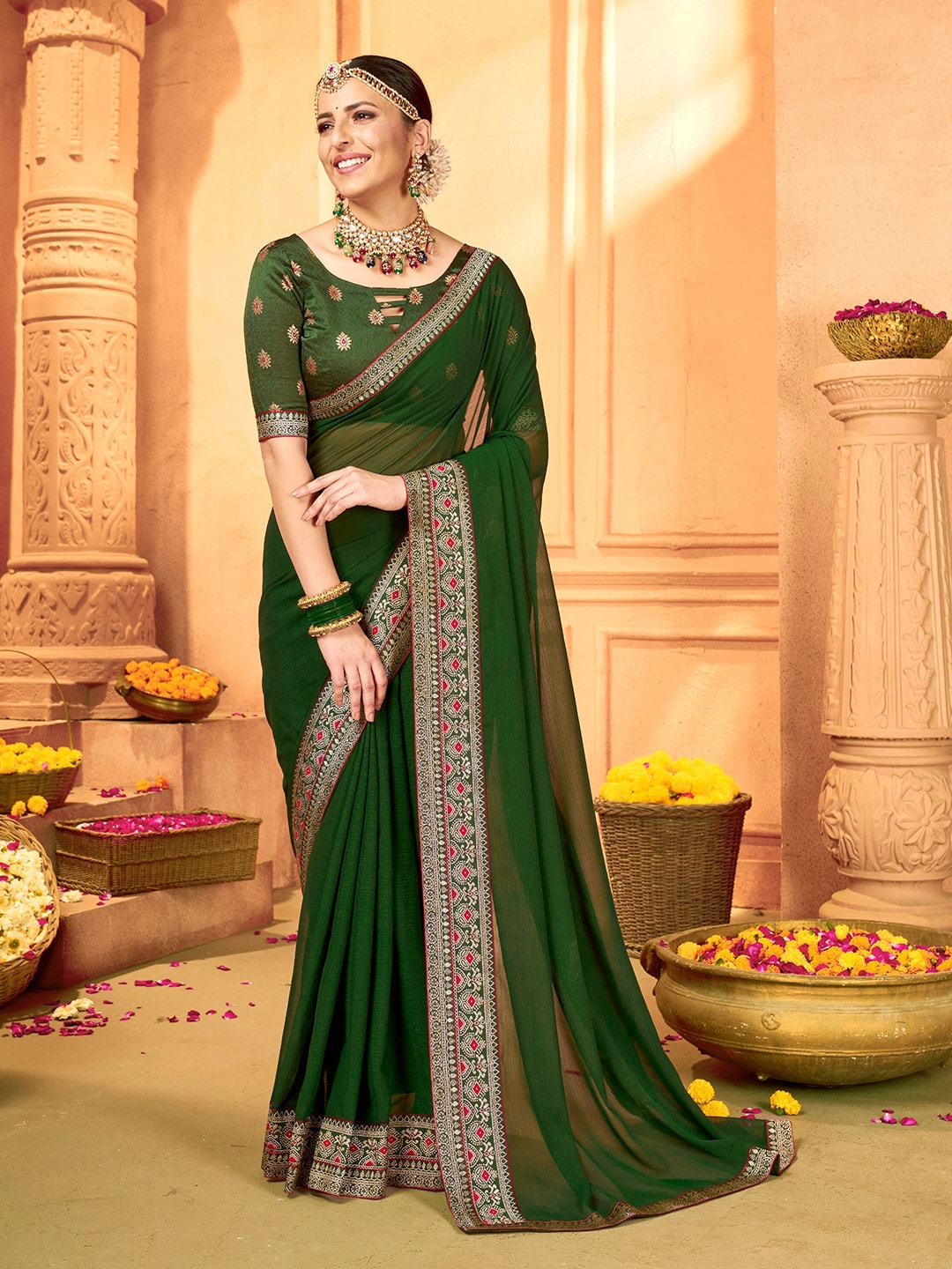 Mitera Pure Georgette Saree With Blouse Piece - Distacart