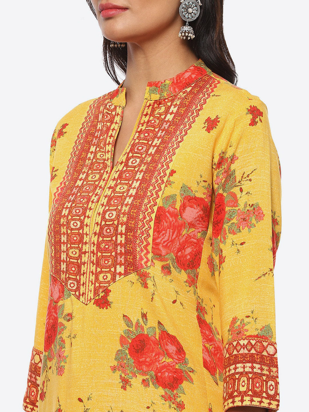 Biba Floral Printed Thread Work Kurta with Palazzos - Distacart