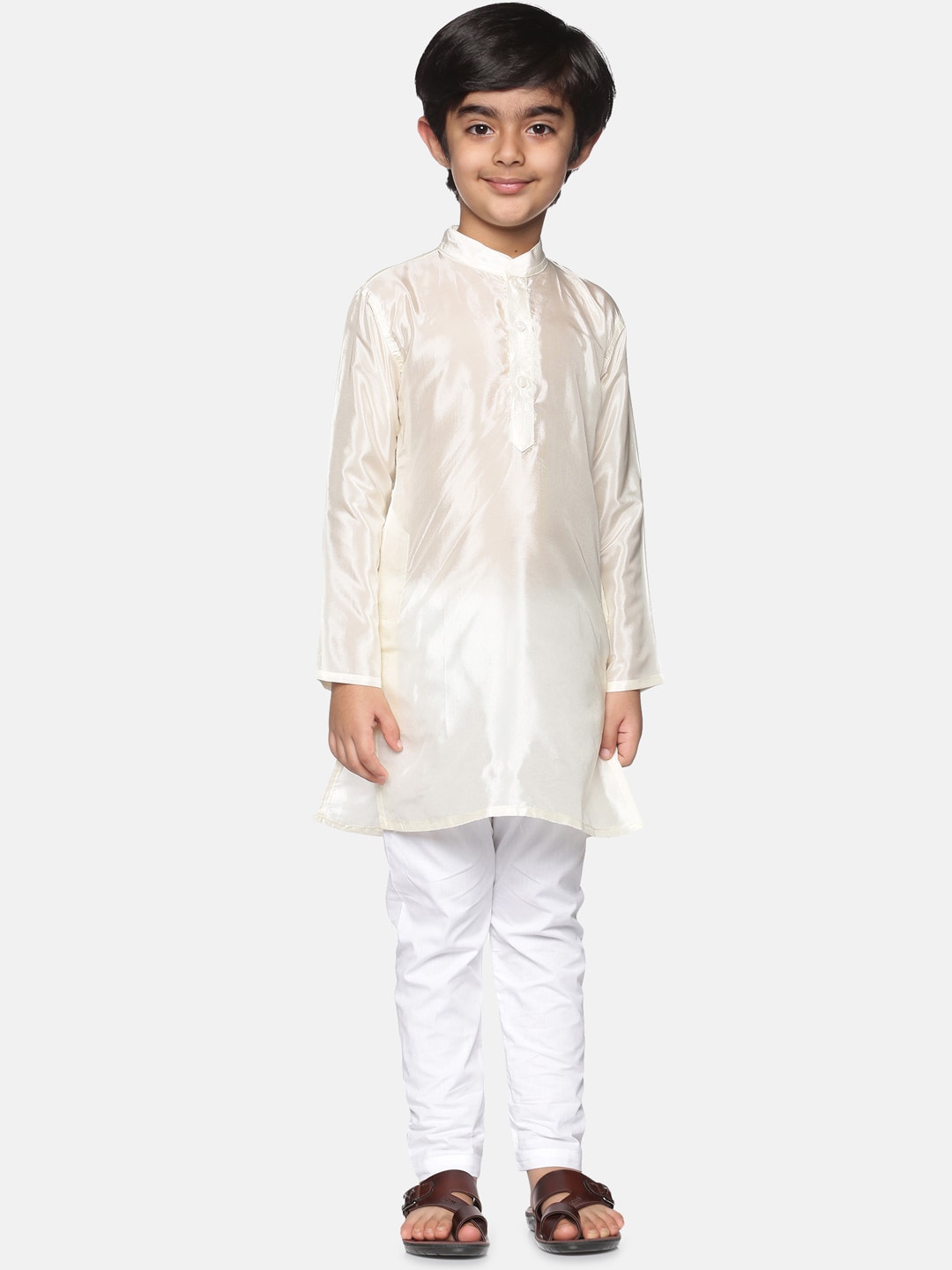 Sethukrishna Boys Cream-Coloured & White Kurta With Pyjamas - Distacart
