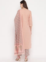 Thumbnail for Kalini Women Peach-Coloured Ethnic Motifs Printed Panelled Gotta Patti Pure Cotton Kurta with Trousers & - Distacart