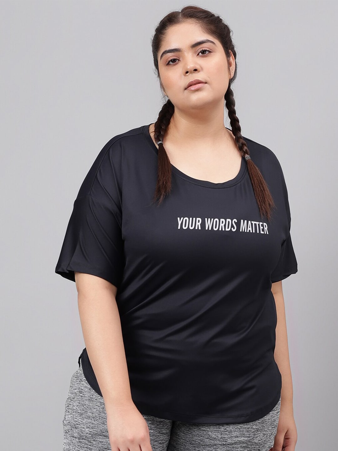 MKH Plus Size Typography Printed Dri-FIT Relaxed Fit Drop-Shoulder Sleeves Gym T-shirt - Distacart