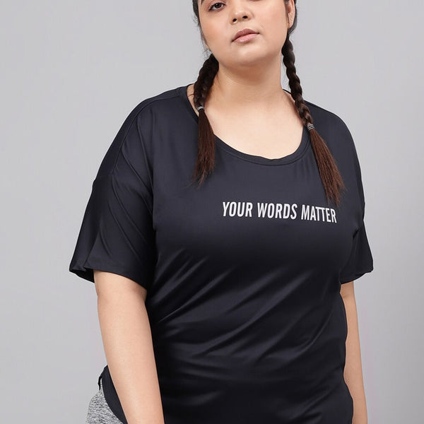 MKH Plus Size Typography Printed Dri-FIT Relaxed Fit Drop-Shoulder Sleeves Gym T-shirt - Distacart