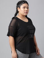 Thumbnail for MKH Plus Size Typography Printed Drop-Shoulder Sleeves Dri-FIT Relaxed Fit Sports T-shirt - Distacart