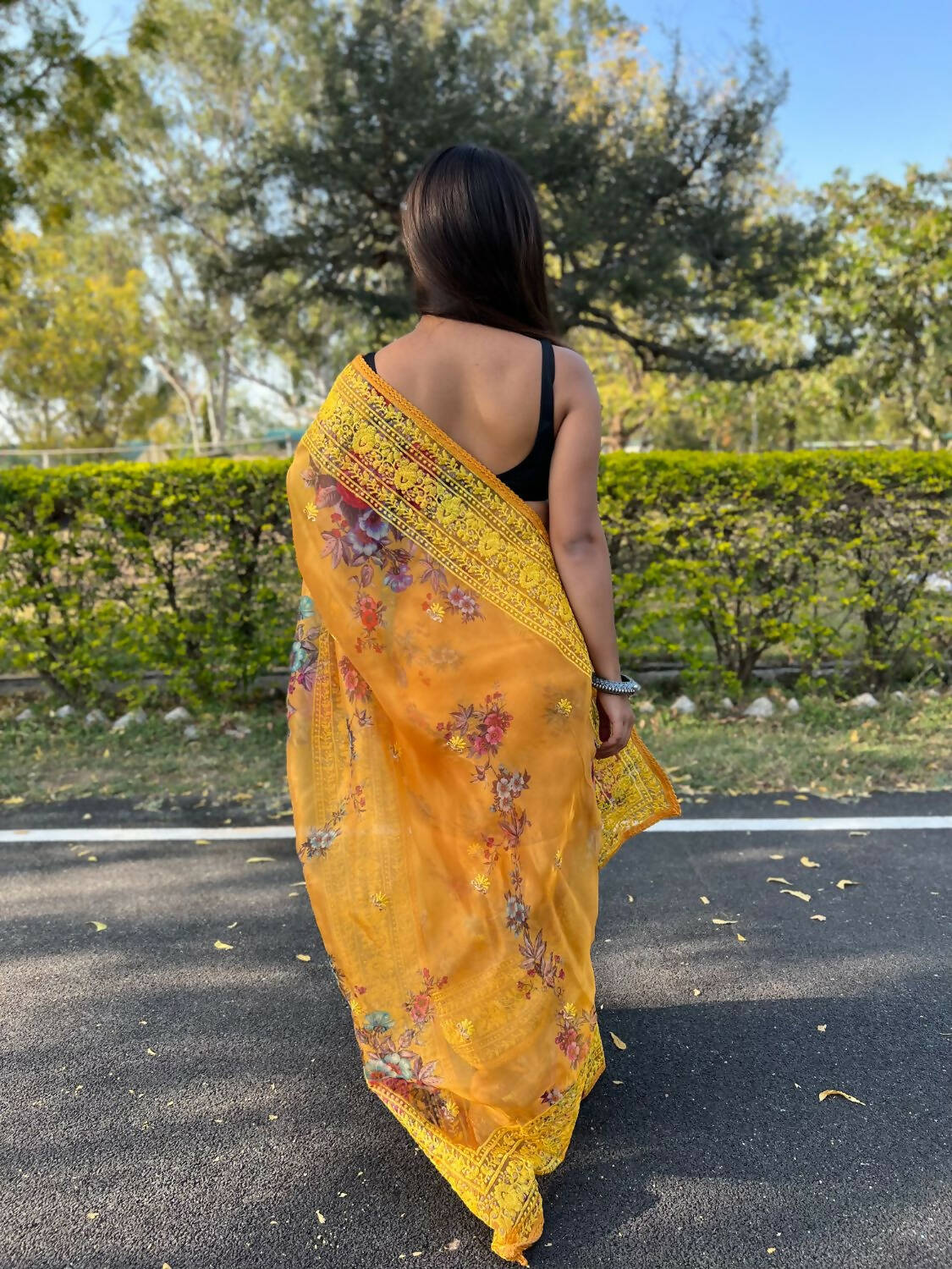 Vastrasky Yellow Organza Saree - Distacart
