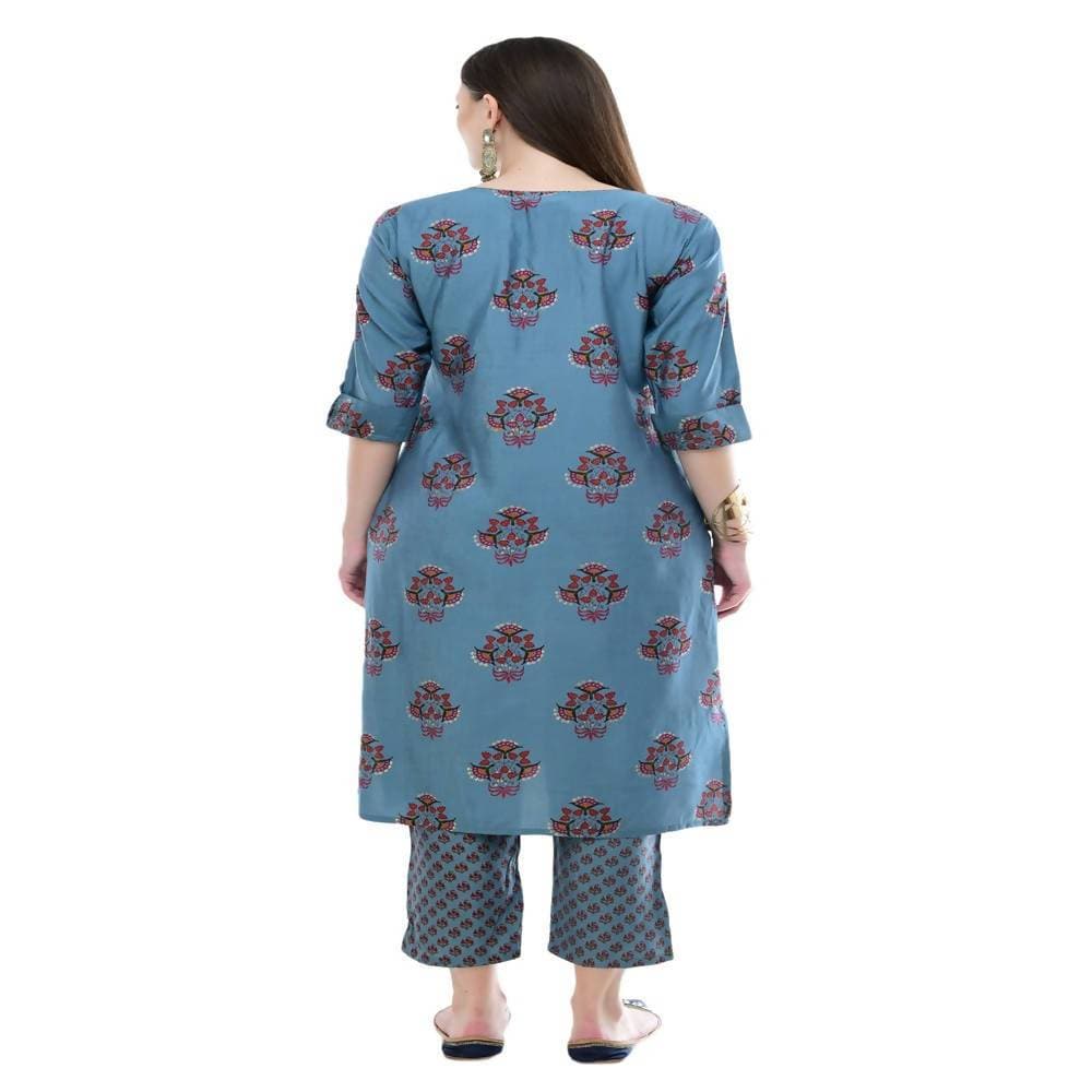 Lagi Women's Turquoise Blue Printed Straight Kurta & Pant (MC39A)