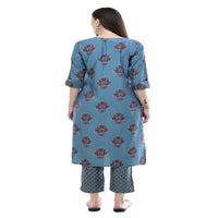 Thumbnail for Lagi Women's Turquoise Blue Printed Straight Kurta & Pant (MC39A)