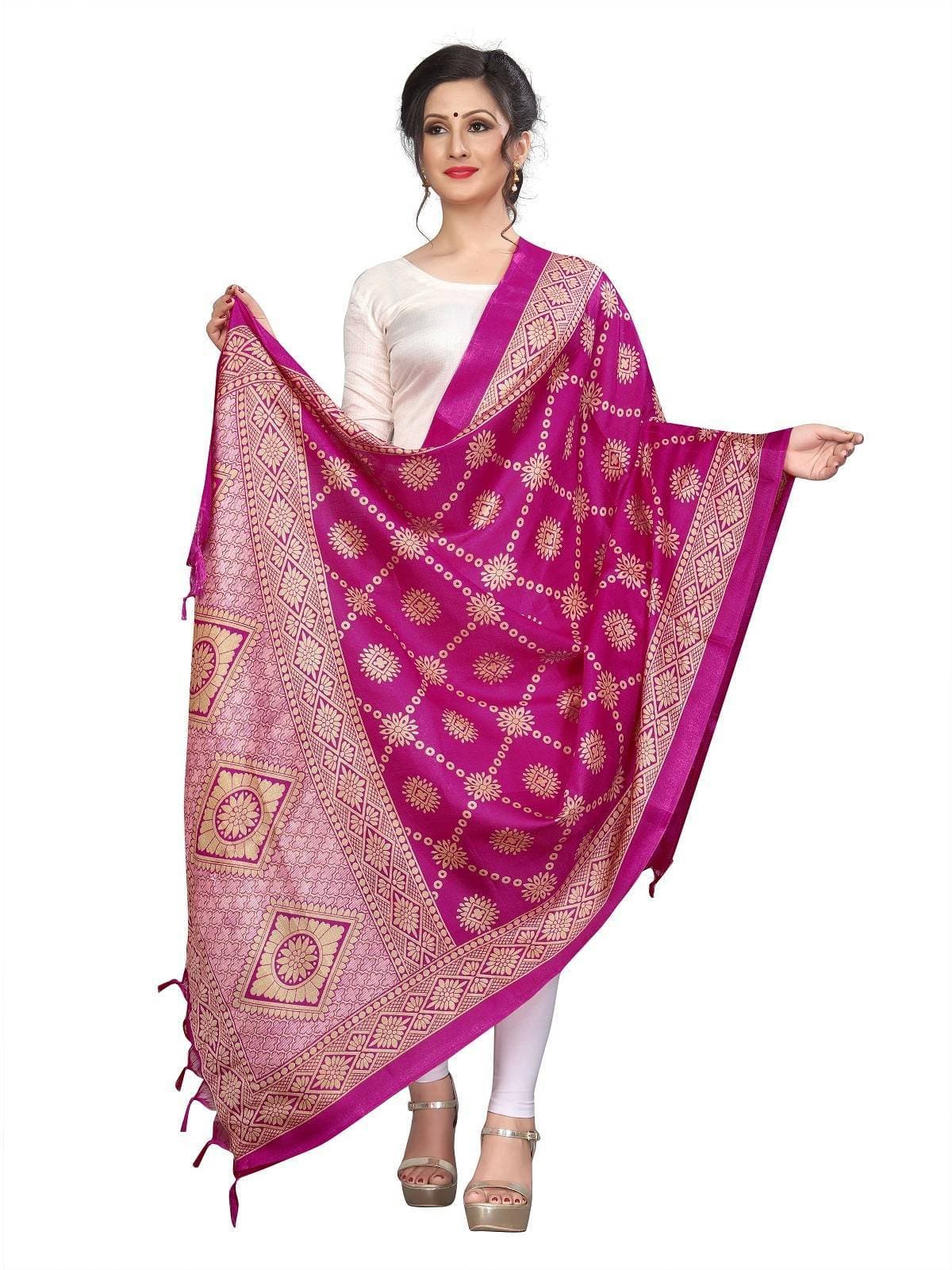 Vamika Fashion Pink Printed Khadi Bhagalpuri Dupatta