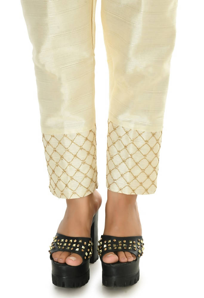 Mominos Fashion Moeza Silk Off White Color Pant