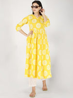 Thumbnail for Kalini Women Yellow & White Ethnic Motifs Printed Floral Anarkali Pure Cotton Kurta - Distacart
