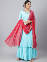 Thumbnail for Khushal K Floral Embroidered Bones & Stones Kurta with Palazzos & Dupatta - Distacart