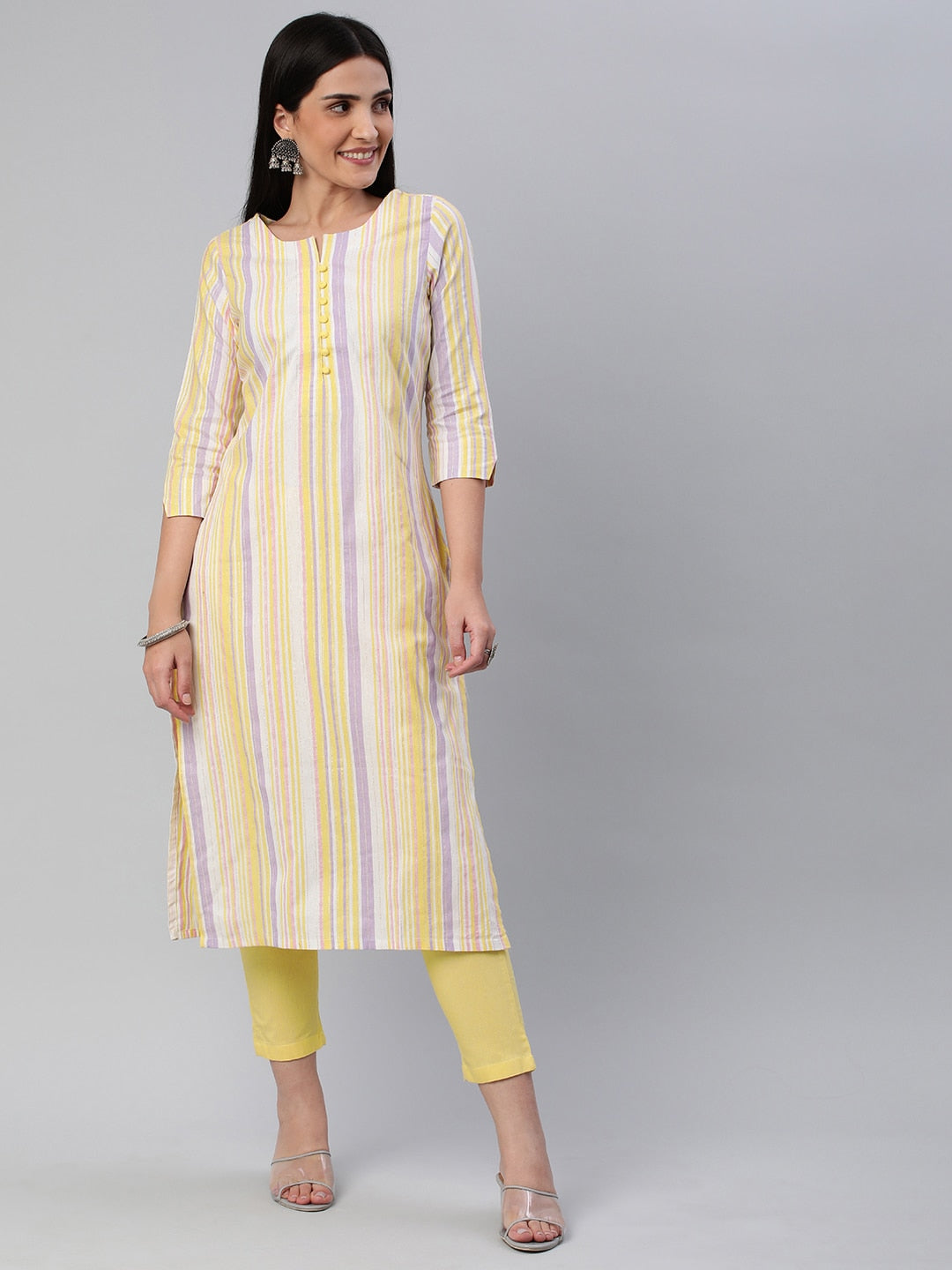 Kalini Women Striped Pure Cotton Kurta With Trousers - Distacart