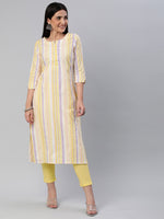 Thumbnail for Kalini Women Striped Pure Cotton Kurta With Trousers - Distacart