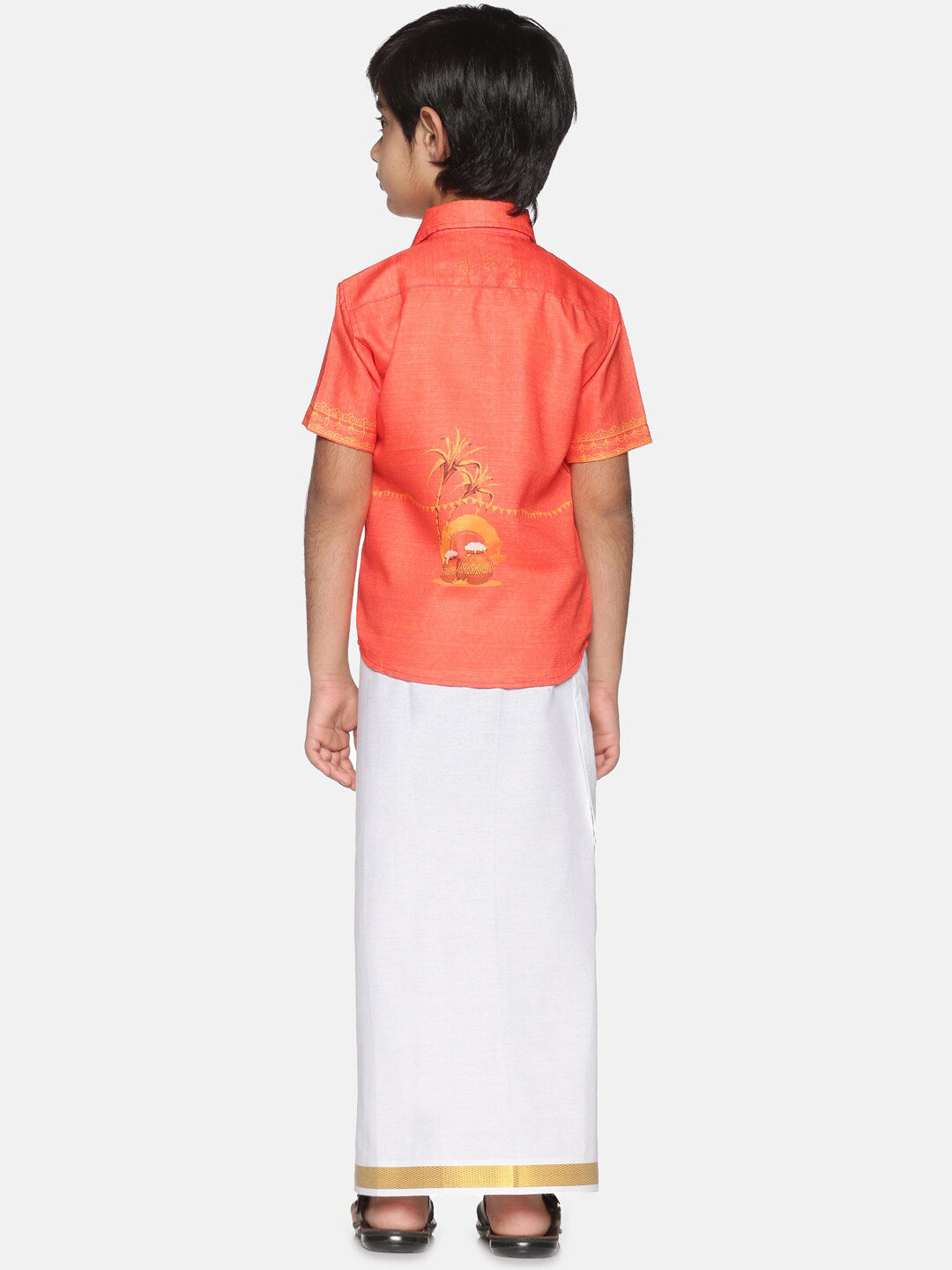 Sethukrishna Boys Orange & White Printed Shirt - Distacart