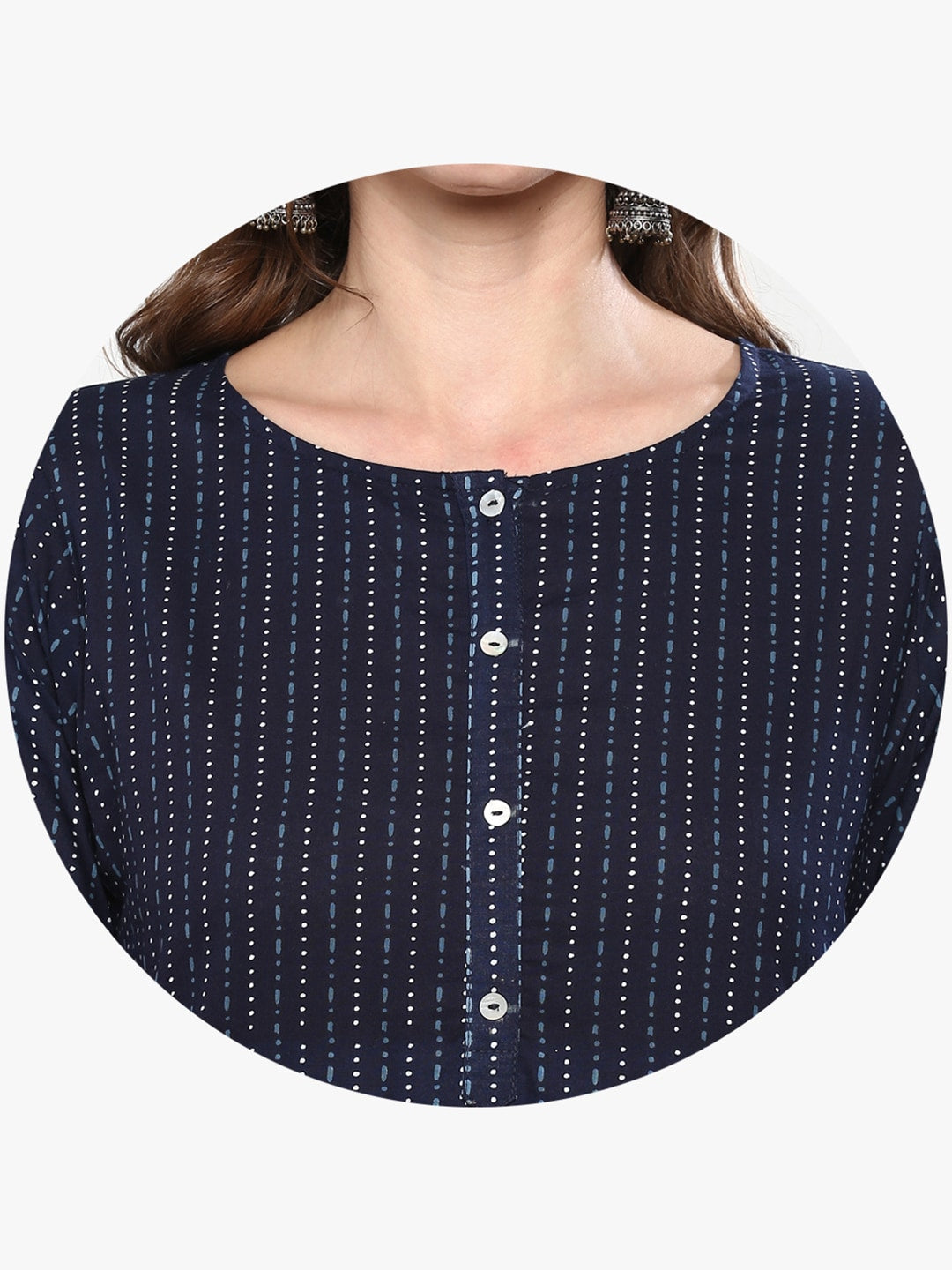 Sangria Women Navy Blue Printed Straight Kurta - Distacart