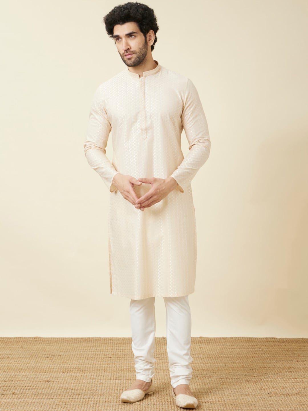 Manyavar Geometric Woven Design Pure Cotton Kurta With Pyjamas - Distacart