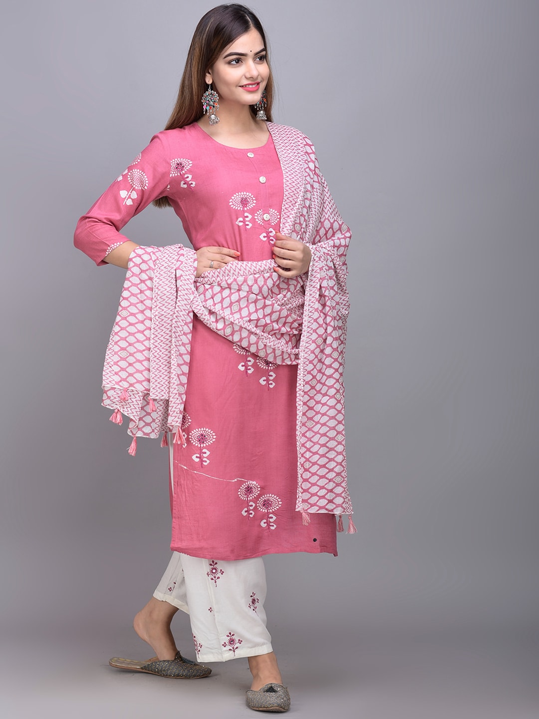 Sangria Ethnic Motifs Printed Kurta with Palazzos & Dupatta - Distacart