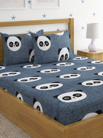 Thumbnail for Home Sizzler Grey & White Graphic 144 TC Bedsheet with Pillow Covers - Distacart