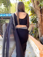 Thumbnail for Sangria Embroidered Pure Georgette Saree - Distacart