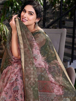 Thumbnail for Kalini Pink & Green Floral Zari Organza Saree - Distacart