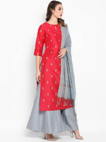 Thumbnail for Janasya Red Poly Silk Kurta With Palazzo and Dupatta - Distacart
