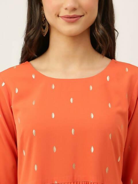 FIORRA Women's Orange Poly Crepe Flared Kurta With Dupatta - Distacart