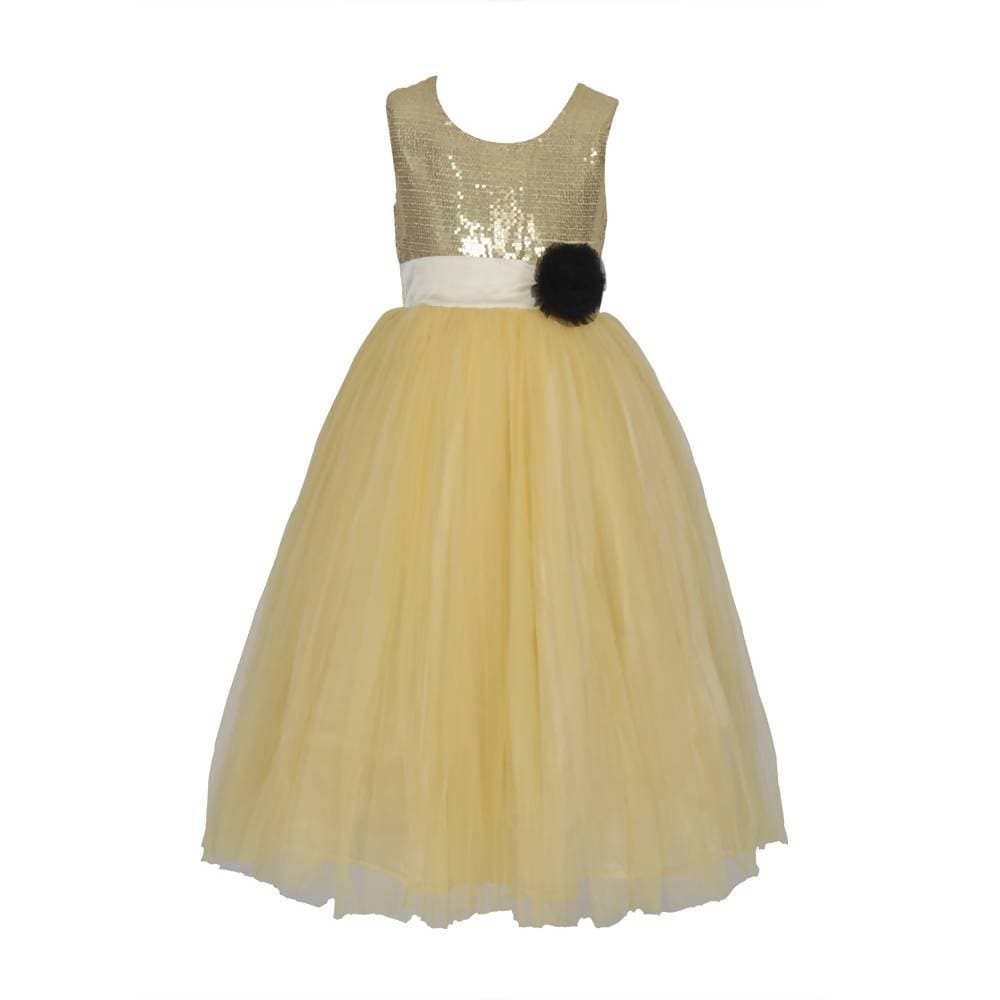 Asmaani Baby Girl's Gold Satin A-Line Maxi Full Length Dress (AS-DRESS_22012) - Distacart