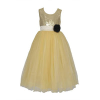 Thumbnail for Asmaani Baby Girl's Gold Satin A-Line Maxi Full Length Dress (AS-DRESS_22012) - Distacart