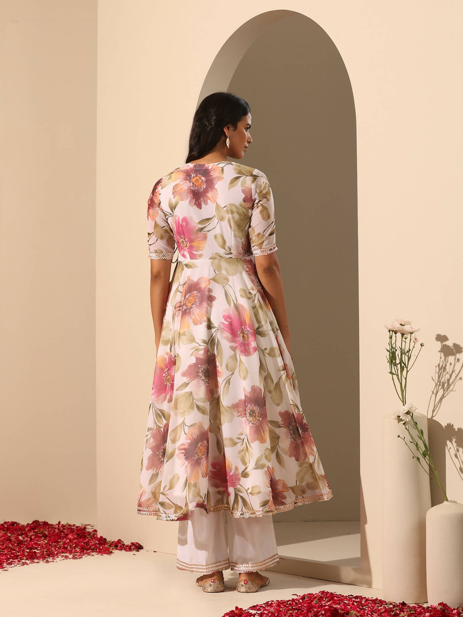 Pomcha Jaipur White Gul Sufiyana Angrakha Set - Distacart